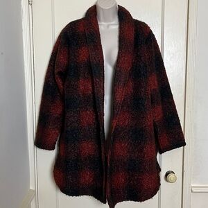 Ava & Viv Nubby Open Front  Rust/Black Plaid Shirt Tail Coat - NWT